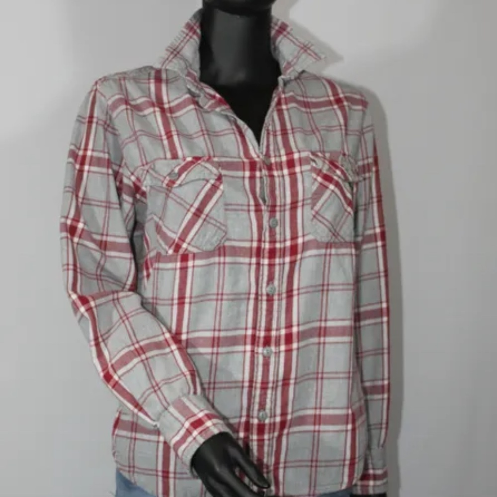 Gently Used/Loved Arizona Jean Women's Gray and Red Flannel Shirt, M